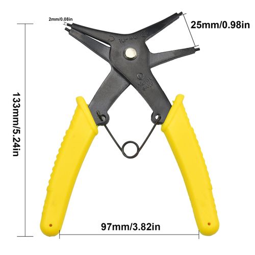 2 in 1 Snap Ring Pliers, Dual-purpose Retaining Ring Plier C-clip Plier for 10mm-40mm, Diameter Snap Ring Multifunctional Installation and Removal Tool (Yellow)
