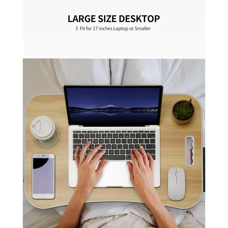 Foldable Laptop Table, Portable Lap Desk Bed Table Tray, Laptop Stand with Cup Holder & Tablet Slot & Lifting Handle for Working Writing Drawing & Eating