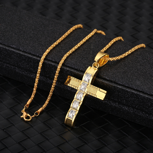 wxCartier Men's Gold Cross Pendant Necklace