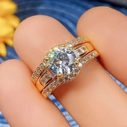 pw-Women's cubic zirconia three-piece ring set