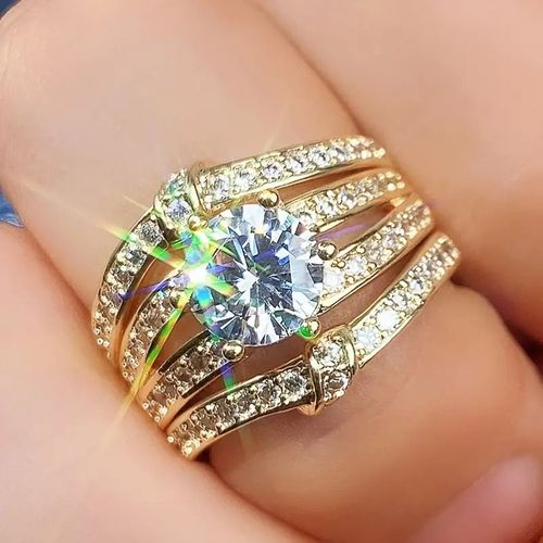 pw-Women's cubic zirconia three-piece ring set