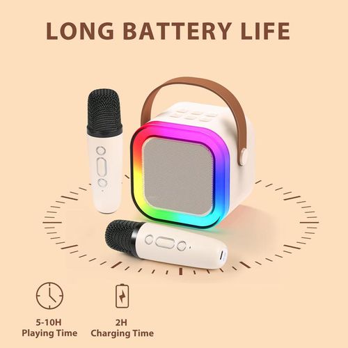 Mini karaoke machine with microphone sound system, portable karaoke machine with 2 wireless microphones, birthday gifts for girls and children aged 4-12, family gatherings,
