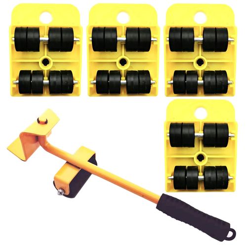 🔥Last Day 49% OFF Markeny 5 Pack Mover Tool Set Furniture Lifter Durable Heavy Appliance Furniture Lifting 360 Degree Rotatable Pads, 1 Lifting Rod and 4 Furniture Moving Rollers (Yellow)