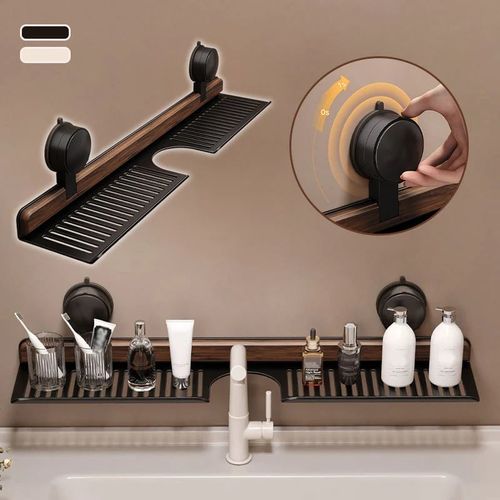 Walnut Bathroom, Kitchen Suction Cup Shelf