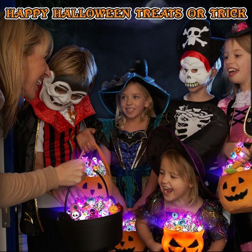 50pcs Halloween Party Favors for Kids Adults Gifts Halloween Treats LED Light Up Rings Flash Rings Glow In The Dark Party Supplies Goodie Non Candy Bag Filler Treats Prizes Decorations