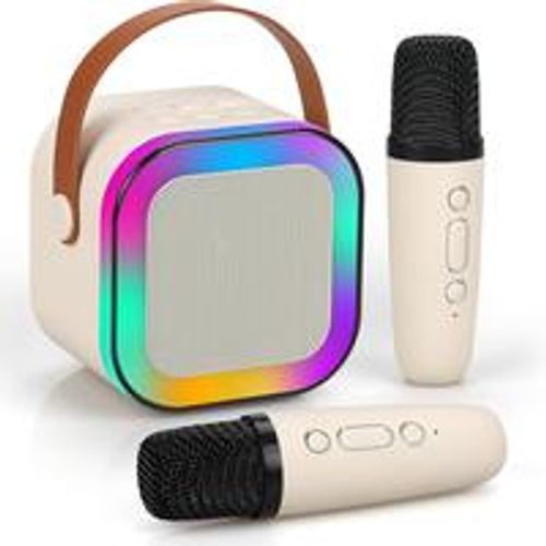 Mini karaoke machine with microphone sound system, portable karaoke machine with 2 wireless microphones, birthday gifts for girls and children aged 4-12, family gatherings,
