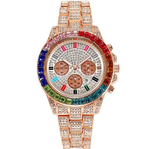 Crystal Inlaid Quartz Watch Calendar Men Women's Watch Hip-hop Colorful Watch Jewelry