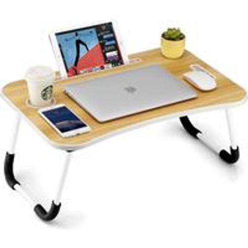 Foldable Laptop Table, Portable Lap Desk Bed Table Tray, Laptop Stand with Cup Holder & Tablet Slot & Lifting Handle for Working Writing Drawing & Eating