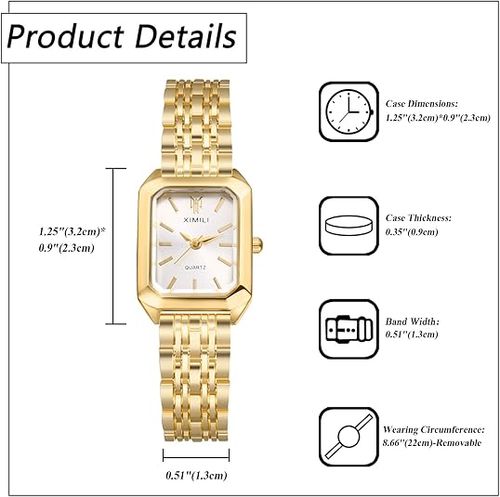 Lancardo Women Square Wrist Watch: Classic Gold Silver Tone Band Case Quartz Analog Link Dress Watch for Lady Birthday Womens Day Mothers Day