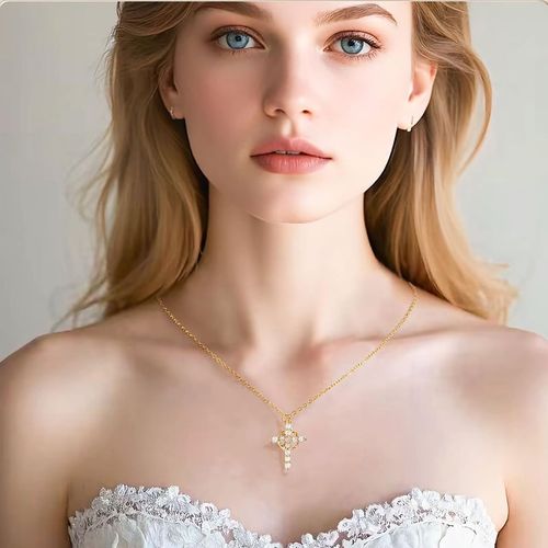 Plated Crown Cross Necklace