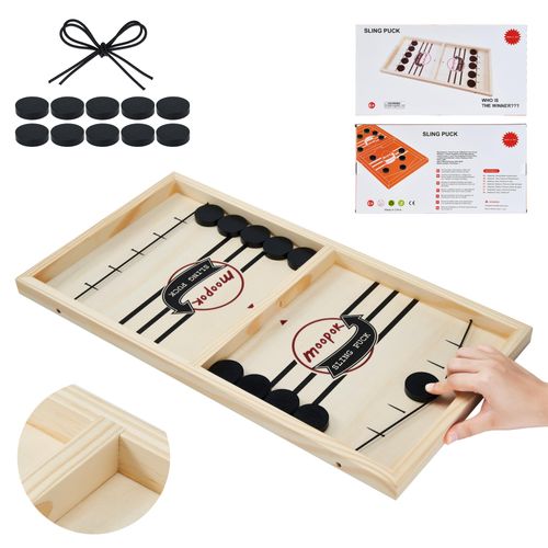 Fast Sling Puck Game - Fast Action Super Foosball Table Desktop Battle Slingshot Wooden Air Hockey Board Game -Guaranteed Fun for Family Game Night or Friends Party