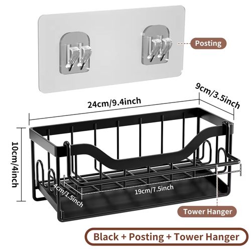 No-Hole Household Kitchen Countertop Esponja Drenagem Armazenamento Rack Toalha Bar + Pendurado Adesivos