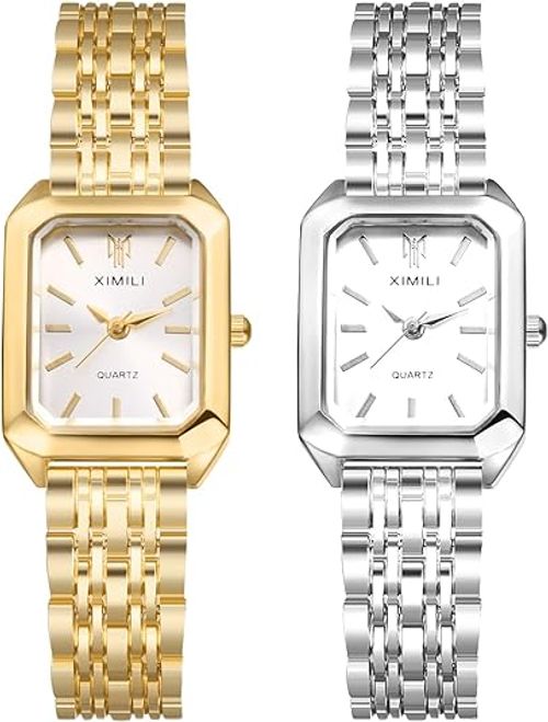 Lancardo Women Square Wrist Watch: Classic Gold Silver Tone Band Case Quartz Analog Link Dress Watch for Lady Birthday Womens Day Mothers Day