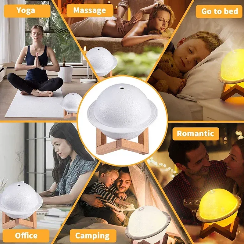 💫2-in1 Moon Planet Humidifier 3 Colors LED Night Light
