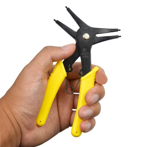 2 in 1 Snap Ring Pliers, Dual-purpose Retaining Ring Plier C-clip Plier for 10mm-40mm, Diameter Snap Ring Multifunctional Installation and Removal Tool (Yellow)