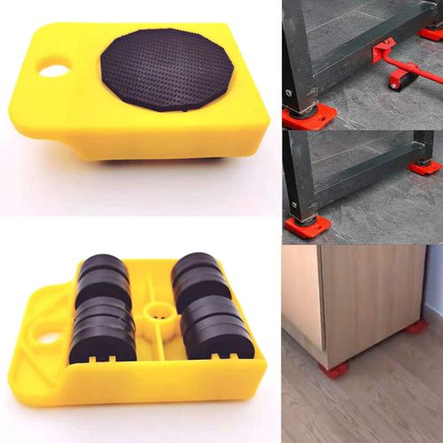🔥Last Day 49% OFF Markeny 5 Pack Mover Tool Set Furniture Lifter Durable Heavy Appliance Furniture Lifting 360 Degree Rotatable Pads, 1 Lifting Rod and 4 Furniture Moving Rollers (Yellow)