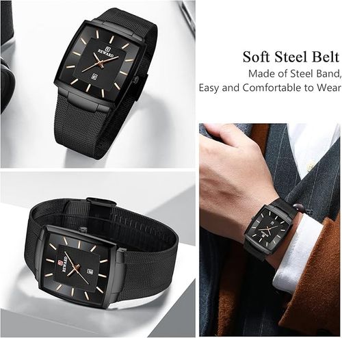 RORIOS Men's Watches Casual Analog Quartz Watch with Stainless Steel Mesh Band Ultra-Thin Minimalist Dial Wrist Watch Business Watch for Men, Black, Quartz Watch