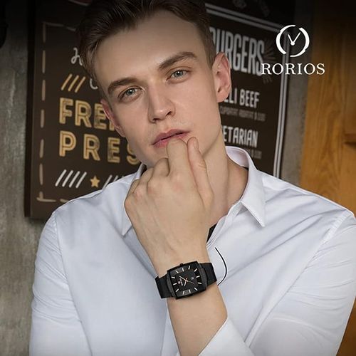 RORIOS Men's Watches Casual Analog Quartz Watch with Stainless Steel Mesh Band Ultra-Thin Minimalist Dial Wrist Watch Business Watch for Men, Black, Quartz Watch
