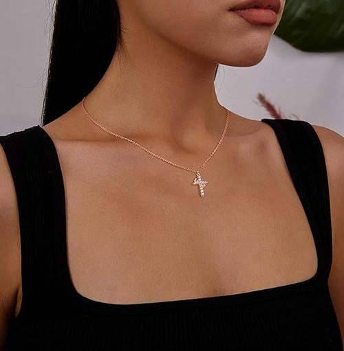 Plated Crown Cross Necklace