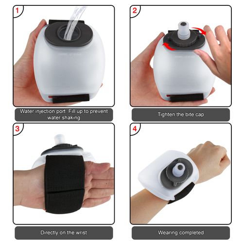 Wrist Sports Water Bottle with Adjustable Hand Strap 7 oz200 ml Soft Silicone BPA-Free for Hydration Morning Jogging Running Climbing Hands-Free Exercise