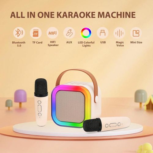 Mini karaoke machine with microphone sound system, portable karaoke machine with 2 wireless microphones, birthday gifts for girls and children aged 4-12, family gatherings,