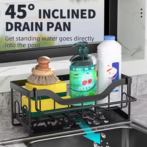 No-Hole Household Kitchen Countertop Esponja Drenagem Armazenamento Rack Toalha Bar + Pendurado Adesivos