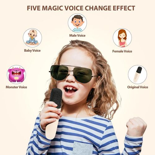 Mini karaoke machine with microphone sound system, portable karaoke machine with 2 wireless microphones, birthday gifts for girls and children aged 4-12, family gatherings,