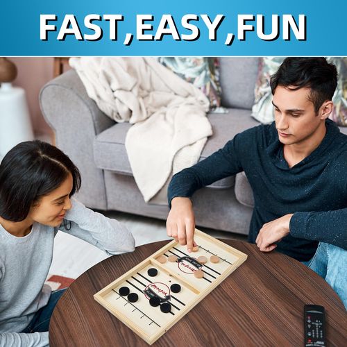 Fast Sling Puck Game - Fast Action Super Foosball Table Desktop Battle Slingshot Wooden Air Hockey Board Game -Guaranteed Fun for Family Game Night or Friends Party