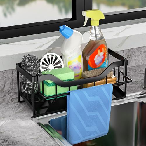 No-Hole Household Kitchen Countertop Esponja Drenagem Armazenamento Rack Toalha Bar + Pendurado Adesivos