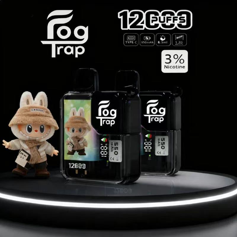 Fog Trap与LABUBU梦幻联名！12000口大容量抛弃式电子煙，配备LCD炫酷显示，Type - C快速充电，时尚潮流必备款