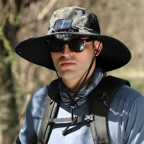 Sale- Wide Brim Solar Fan Outdoor Fishing Hat-Solar & USB Charging
