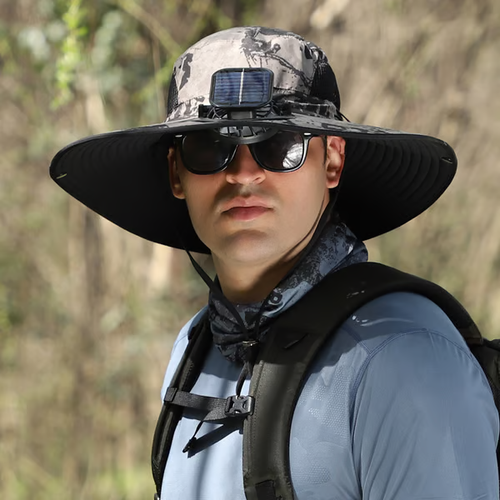 Sale- Wide Brim Solar Fan Outdoor Fishing Hat-Solar & USB Charging