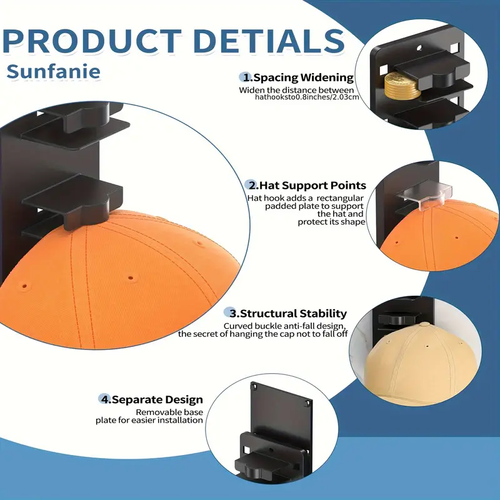 Wall Mounted Baseball Cap Rack, Can Hold Up to 20 Hats