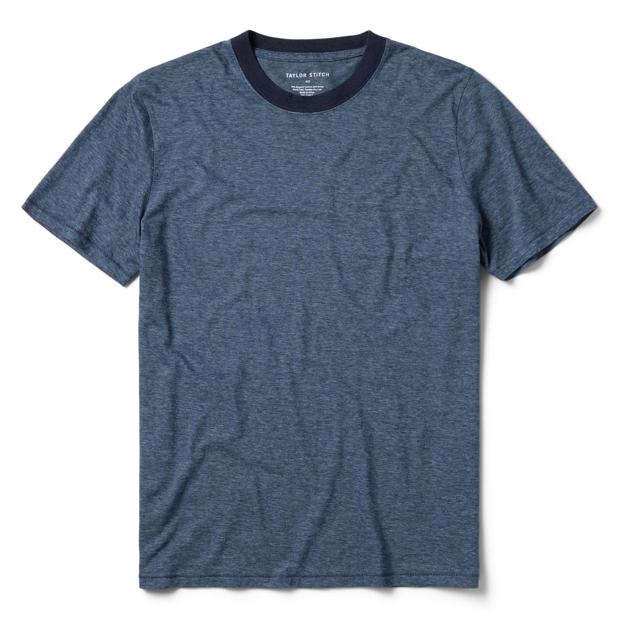 Usnrw Cotton Hemp Tee in Slate and Navy Stripe