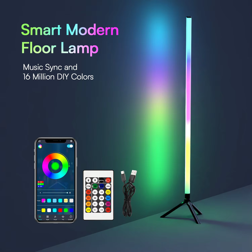 360° Luminous Floor Ambient Light, RGBIC Music Rhythm Sound Pickup Lamp for Bedroom, Living Room, and Wall Corner Ambiance.