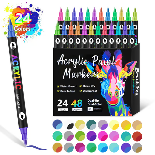 Dual Tip Acrylic Paint Pen Marker - 48Colors