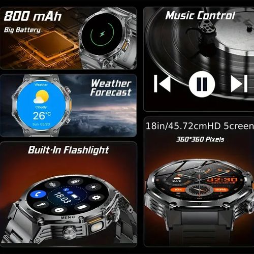 LIGE Men's Smartwatch （Receive and Make Calls）1.80-inch Large Screen Smartwatch with 800mAh Battery, Outdoor Flashlight 100+ Sports Modes, Activity Tracker, IPX8 High Quality for iPhone and Android, 2 Straps