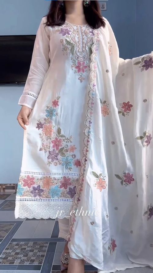 New Creap Silk Embroidered Suit With Dupatta