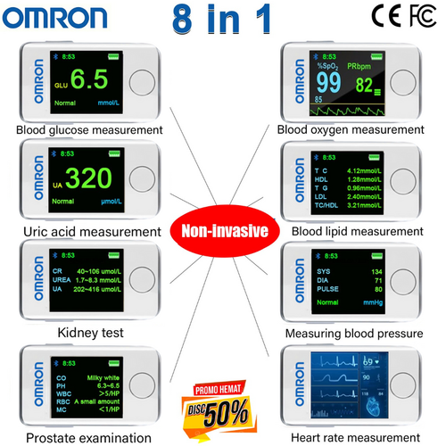 OMRON New innovative Uric Acid, blood sugar treatment technology (Non-invasive blood sugar, uric acid, heart rate, blood pressure, electrocardiogram)