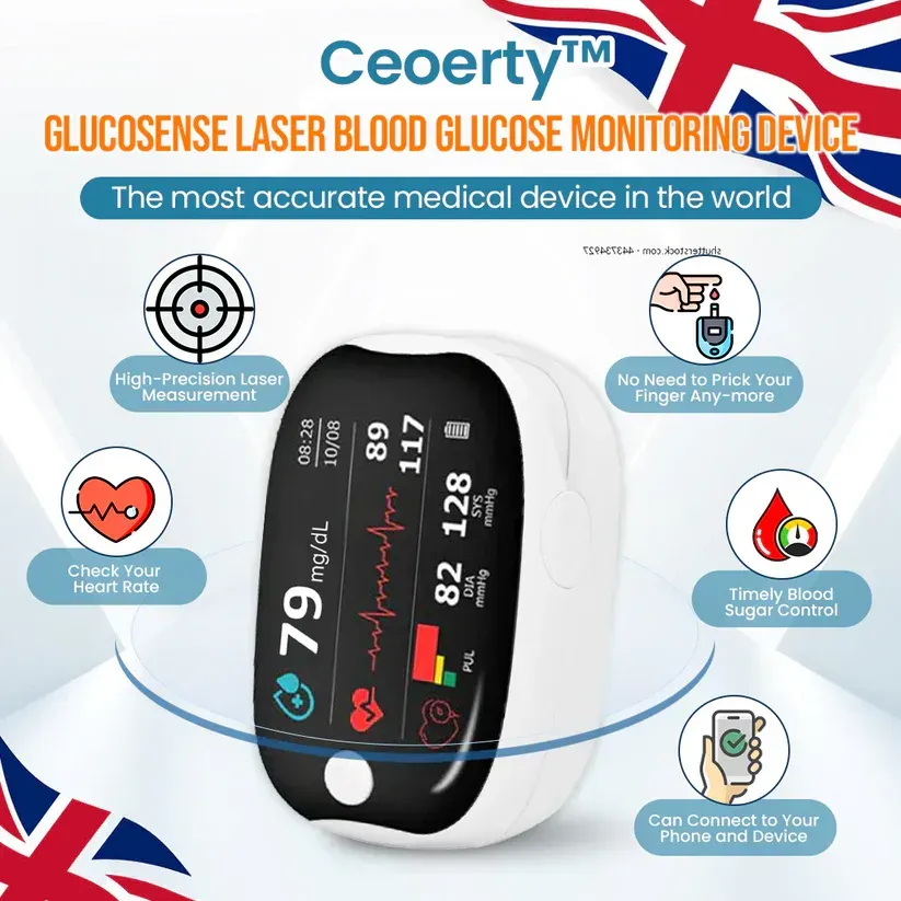 Official Store Ceoerty™ GlucoSense Laser Blood Glucose Monitoring Device ✅for Blood Sugar, Blood Oxygen Saturation, and Blood Pressure Measurement👍🏻 99.9% Accuracy