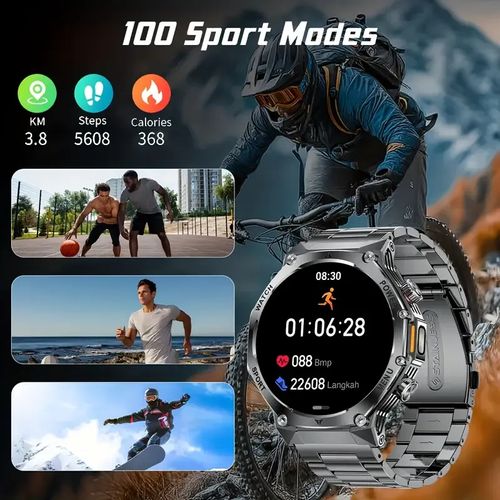 LIGE Men's Smartwatch （Receive and Make Calls）1.80-inch Large Screen Smartwatch with 800mAh Battery, Outdoor Flashlight 100+ Sports Modes, Activity Tracker, IPX8 High Quality for iPhone and Android, 2 Straps