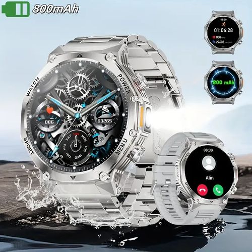 LIGE Men's Smartwatch （Receive and Make Calls）1.80-inch Large Screen Smartwatch with 800mAh Battery, Outdoor Flashlight 100+ Sports Modes, Activity Tracker, IPX8 High Quality for iPhone and Android, 2 Straps
