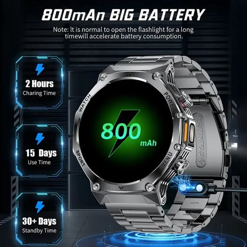 LIGE Men's Smartwatch （Receive and Make Calls）1.80-inch Large Screen Smartwatch with 800mAh Battery, Outdoor Flashlight 100+ Sports Modes, Activity Tracker, IPX8 High Quality for iPhone and Android, 2 Straps