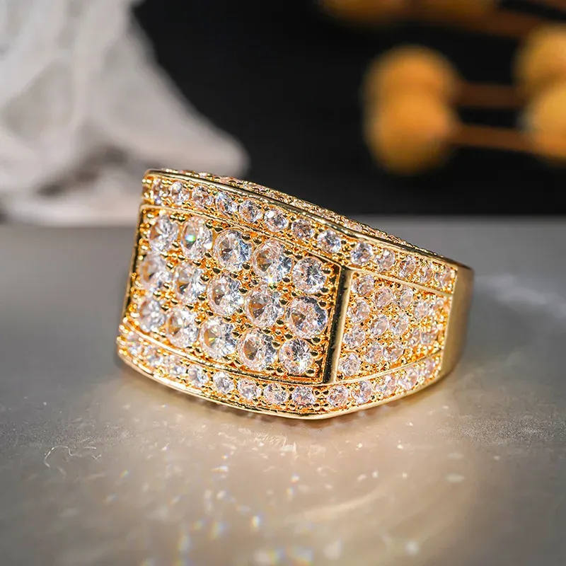 Hot selling men's rings, suitable for party wear, full sparkling ice crystal cubic micro-paved CZ crystals, luxury hip hop ring jewelry