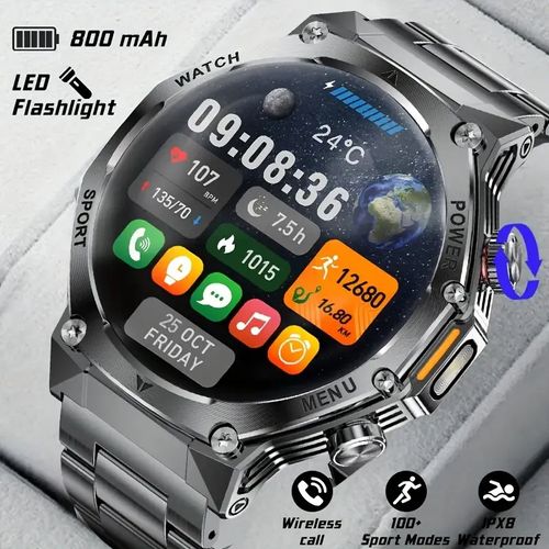 LIGE Men's Smartwatch （Receive and Make Calls）1.80-inch Large Screen Smartwatch with 800mAh Battery, Outdoor Flashlight 100+ Sports Modes, Activity Tracker, IPX8 High Quality for iPhone and Android, 2 Straps