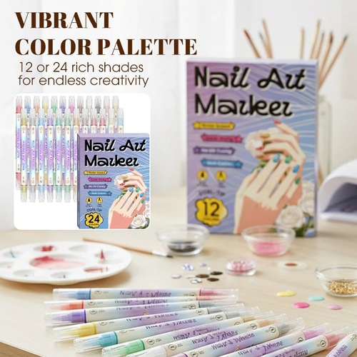Dual-Tip Nail Art Marker Pens – Vibrant, Quick-Dry & No UV Lamp Needed 24 Colors!