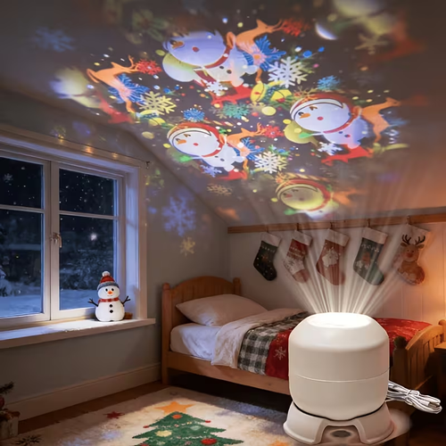 LED Christmas Projector Light, 360-Degree Rotating Dynamic Projection Night Ligh