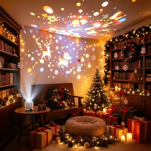 LED Christmas Projector Light, 360-Degree Rotating Dynamic Projection Night Ligh