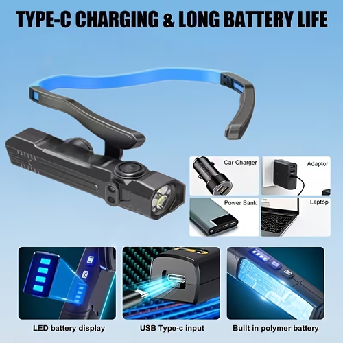 2026 New Ultra Bright Hanging Ear Flashlight,  USB Charging Portable Flashlight