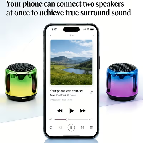 Mini Wireless Speaker With Microphone, Compatible For TWS Pairing 360° Stereo Surround Soun Built-in Mic  Portable